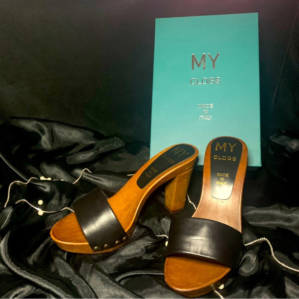 COPY - BLACK CLOGS, SIZE 41 EUR / 10 USA ZOCCOLI~ MY CLOGS~ MADE IN ITALY